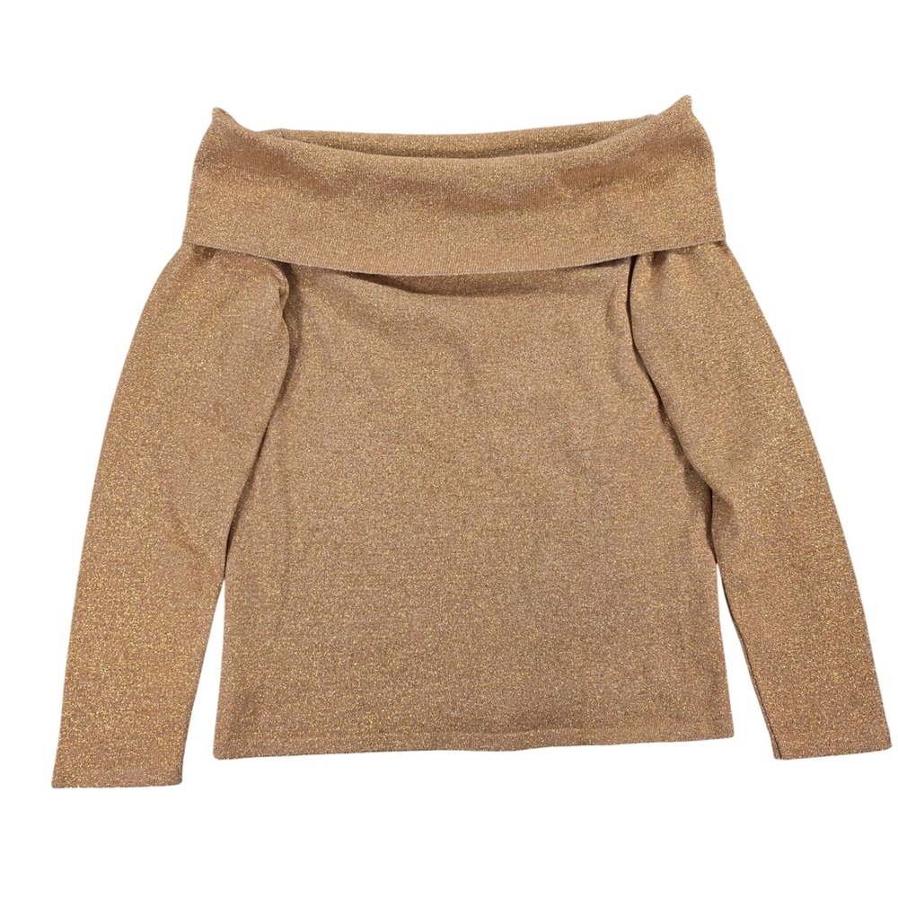 Iorane Metallic Knit Off The Shoulder Top Gold Large Womens Glam Party